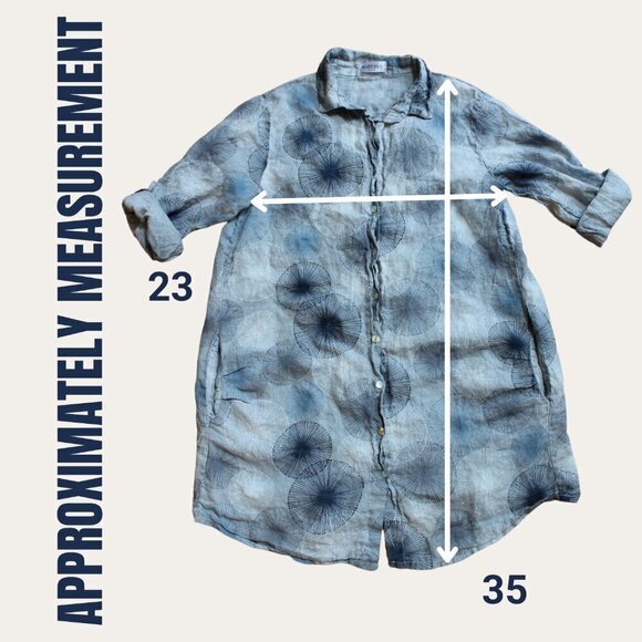 Marisima 100% Linen Shirt Dress Made in Italy One Size Blue Floral Coastal - Picture 6 of 6